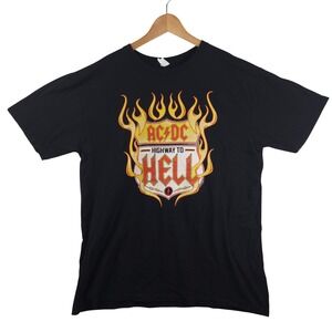 AC/DC Highway To Hell T-Shirt Men's 2XL Black Flames Graphic Rock Band Tee